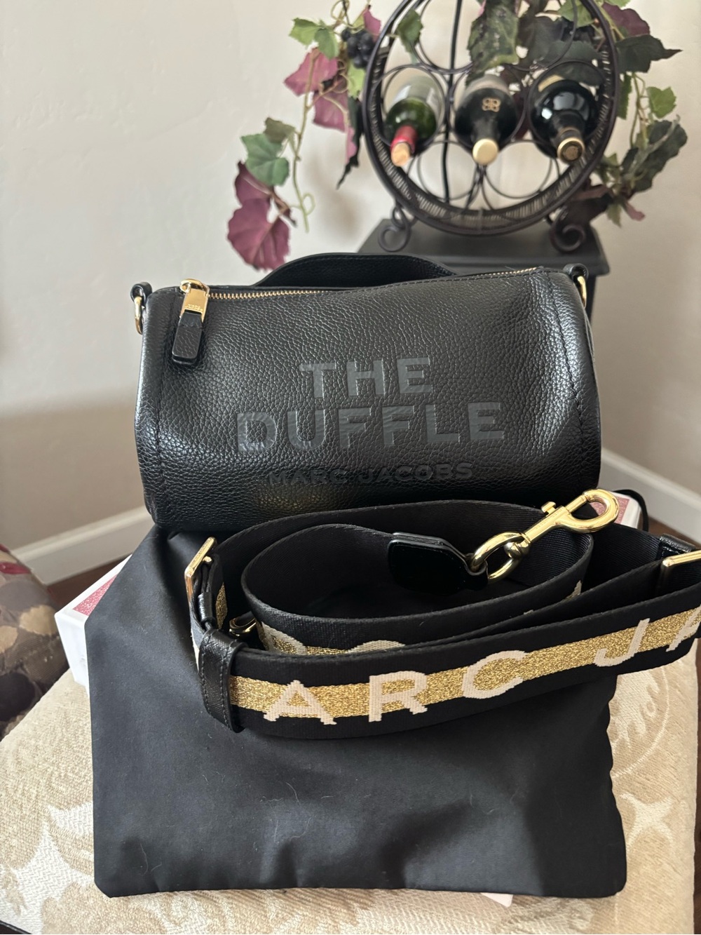 Marc Jacobs Black The Duffle Pebbled Leather Crossbody with Branded Strap
